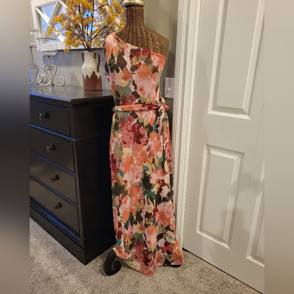 One Shoulder Nicole Miller Pink Floral Dress